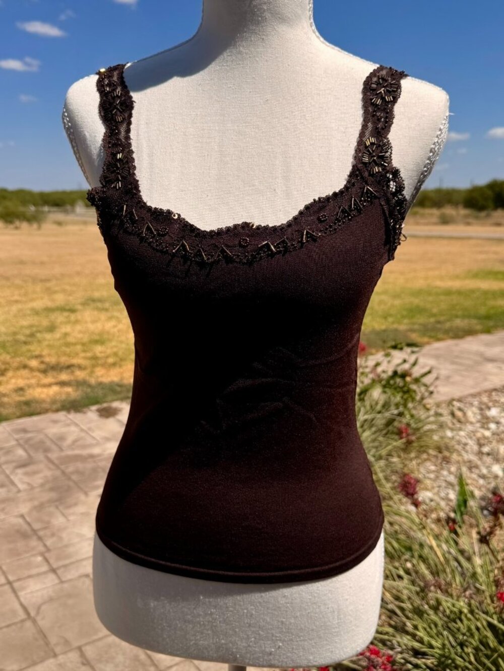 Alberto Makali beaded tank sweater;Rich Brown; NWT; Small